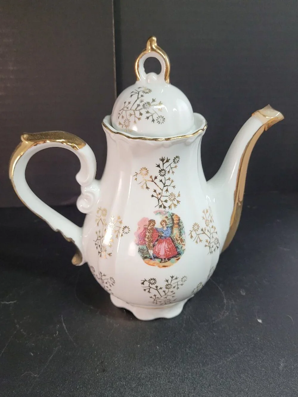 Vintage Gold Gilt Teapot Hand Painted Lovers Romeo & Juliet Made In Japan